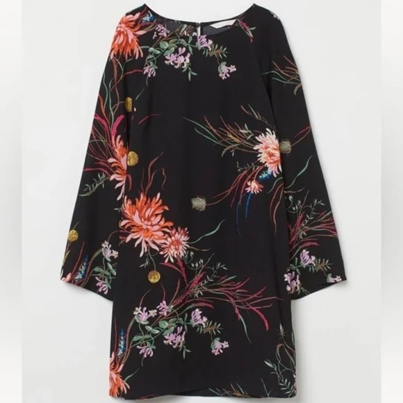 H&M Floral Black Dress Size Large - Picture 2 of 6